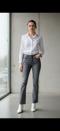 Girl Vivi Graue Jeans mit Metallic-Nieten an den Seiten – Mid-Rise, Bootcut-Modell